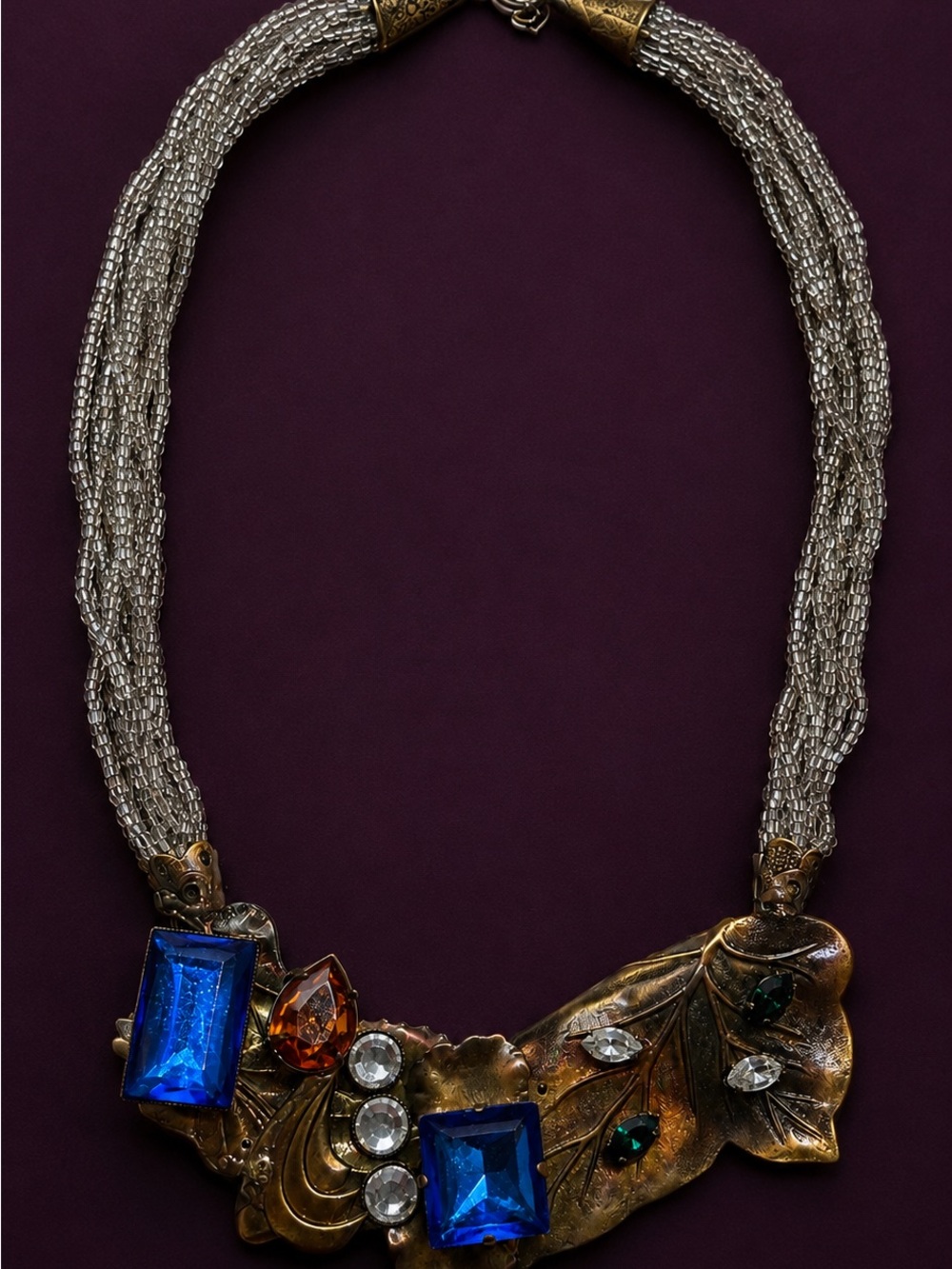 Statement Blue and Gold Crystal Necklace
